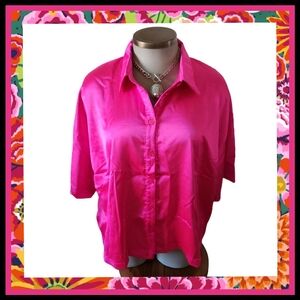 HOT PINK ☆ BOXY STYLE ☆ SATIN ☆ SHORT SLEEVE TOP ☆ NWT